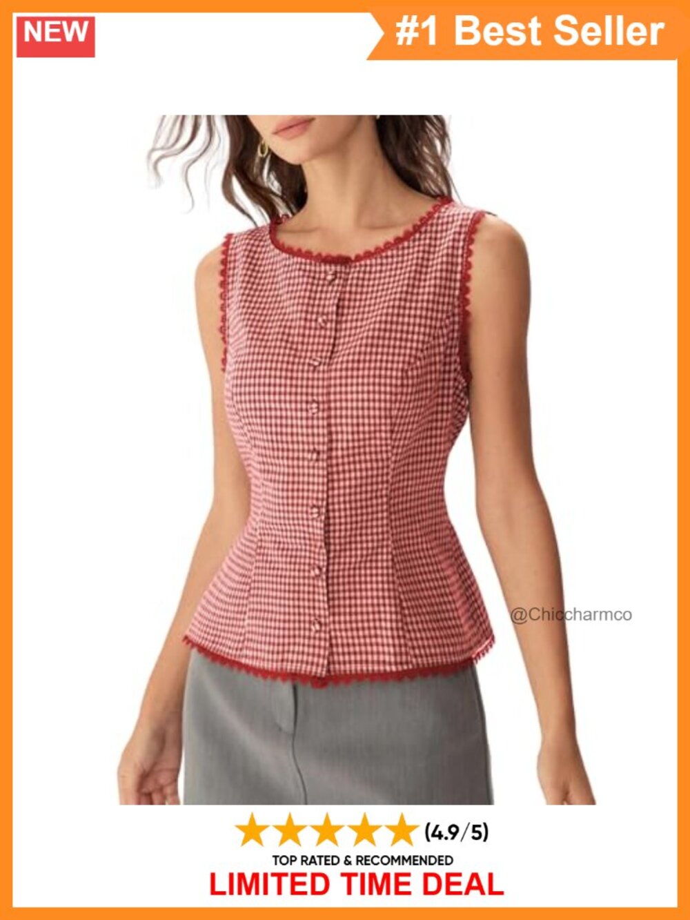 Plaid Button Tank Top Sleeveless Lace Trim Vest Slim Fit Cotton Y2K